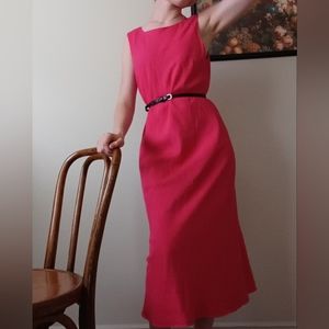 VINTAGE 80s Hot Pink Midi Dress